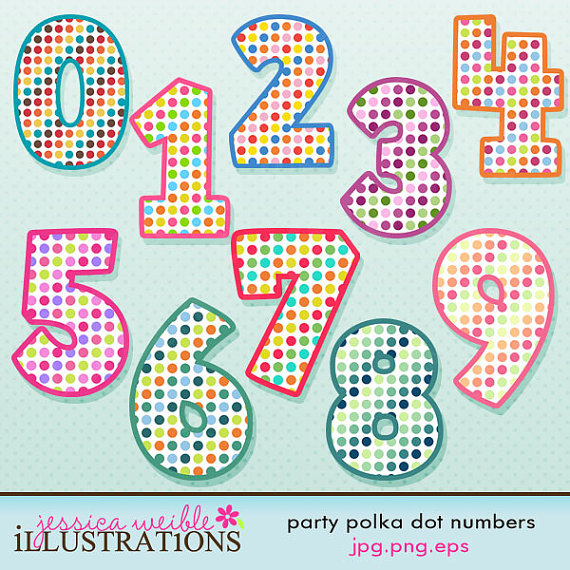 Clipart   Commercial Use Ok   Polka Dot Birthday Numbers   Number
