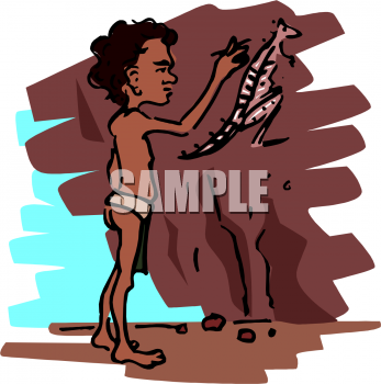 Clipart Picture Of A Caveman Drawing On His Cave Wall