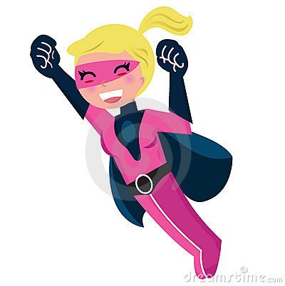 Cute Blonde Super Hero Woman  Vector Cartoon Illustration