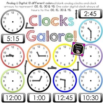 Digital Clock Clip Art This Clock Clipart Set Has