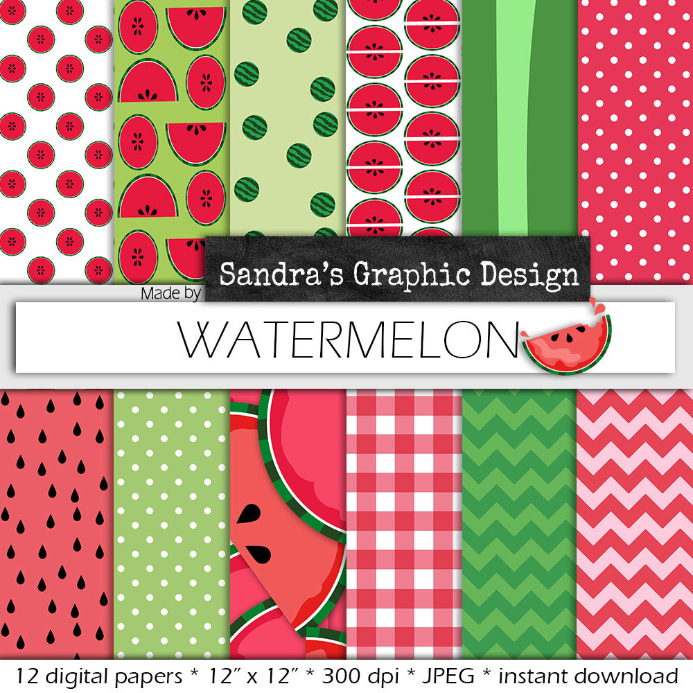 Digital Paper And Clipart  Watermelon Paper By Sandragraphicdesign