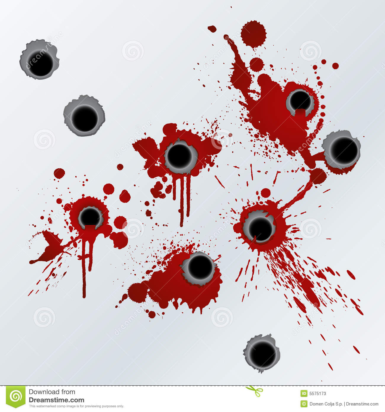 Illustration Of Bloody Gunshots With Blood Splatters On The Wall