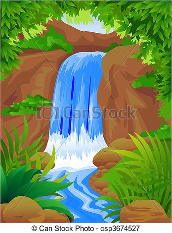Of Water Fall   Vector Waterfall Csp3674527   Search Clipart