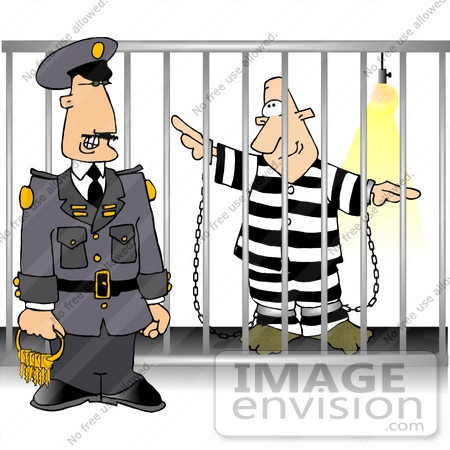 Prison Guard Standing By A Prison Cell With An Inmate Clipart    17844