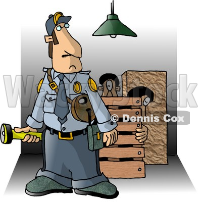 Security Guard Checking Property At Night For Criminals Clipart