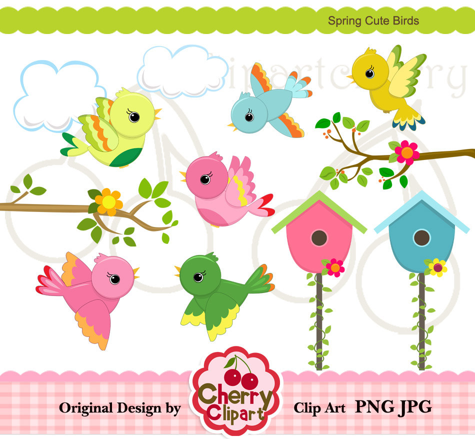 Spring Cute Birds Digital Clipart Set For By Cherryclipart On Etsy