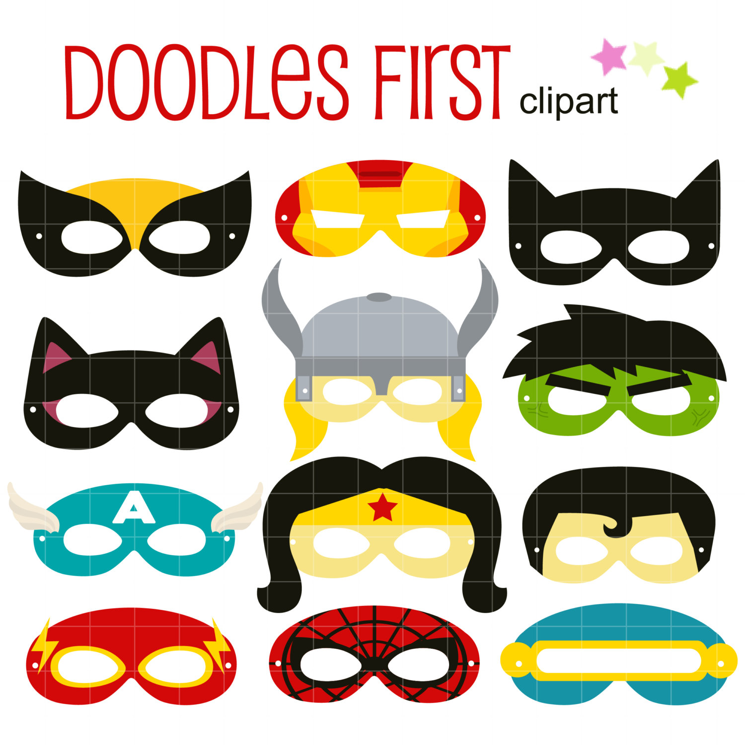 Superheroes Party Mask Digital Clip Art For By Doodlesfirst