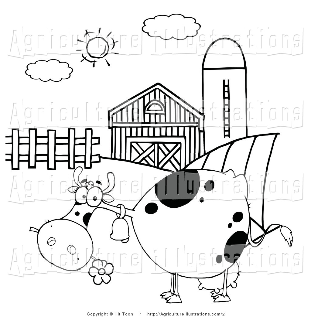 Vector Clipart Of A Black And White Dairy Cow By A Barn And Silo