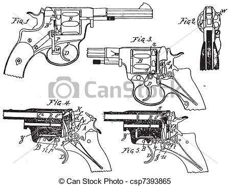 Vector   Vintage Colt Revolver Drawing   Stock Illustration Royalty