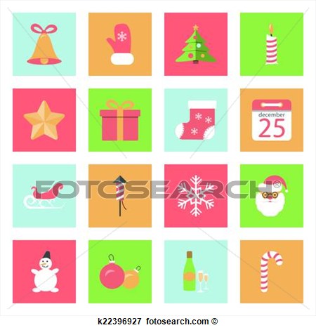 Christmas And New Year Flat Icons Set  Fotosearch   Search Clipart