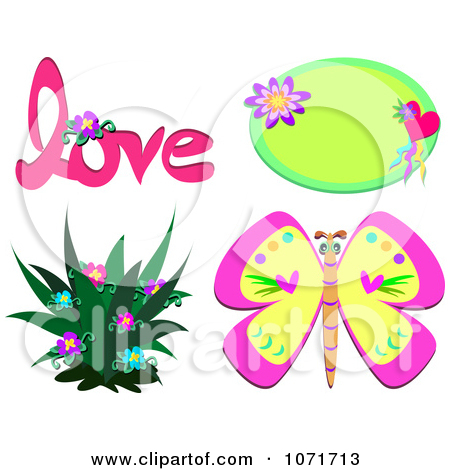 Clipart Butterfly With Flowers And Hearts   Royalty Free Vector