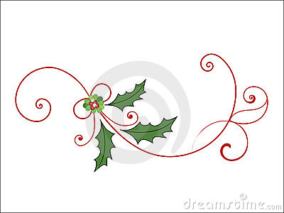 Elegant Christmas Flourish With Mistletoe Berriesa And Holly