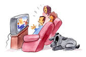 Family Watching Television And Bored Dog   Clipart Graphic