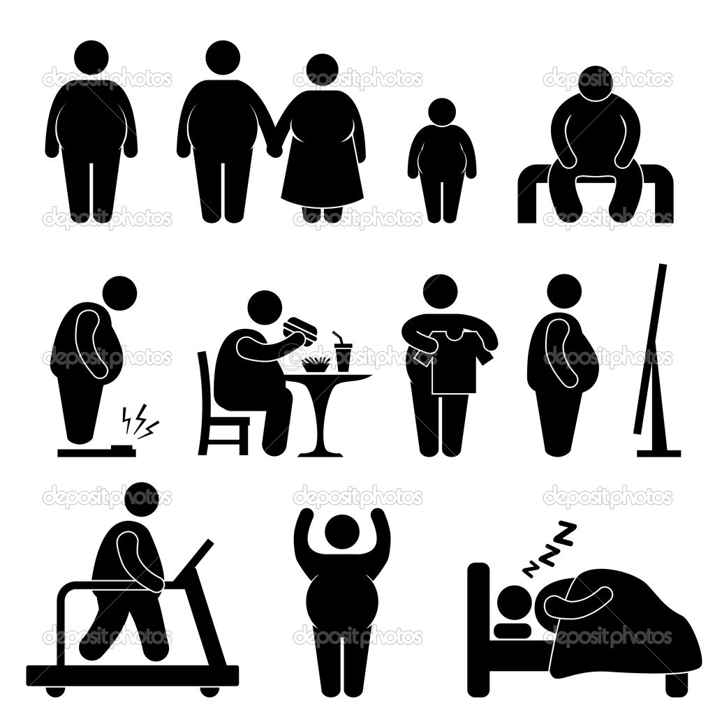 Fat Man Woman Kid Child Couple Obesity Overweight Icon Symbol Sign