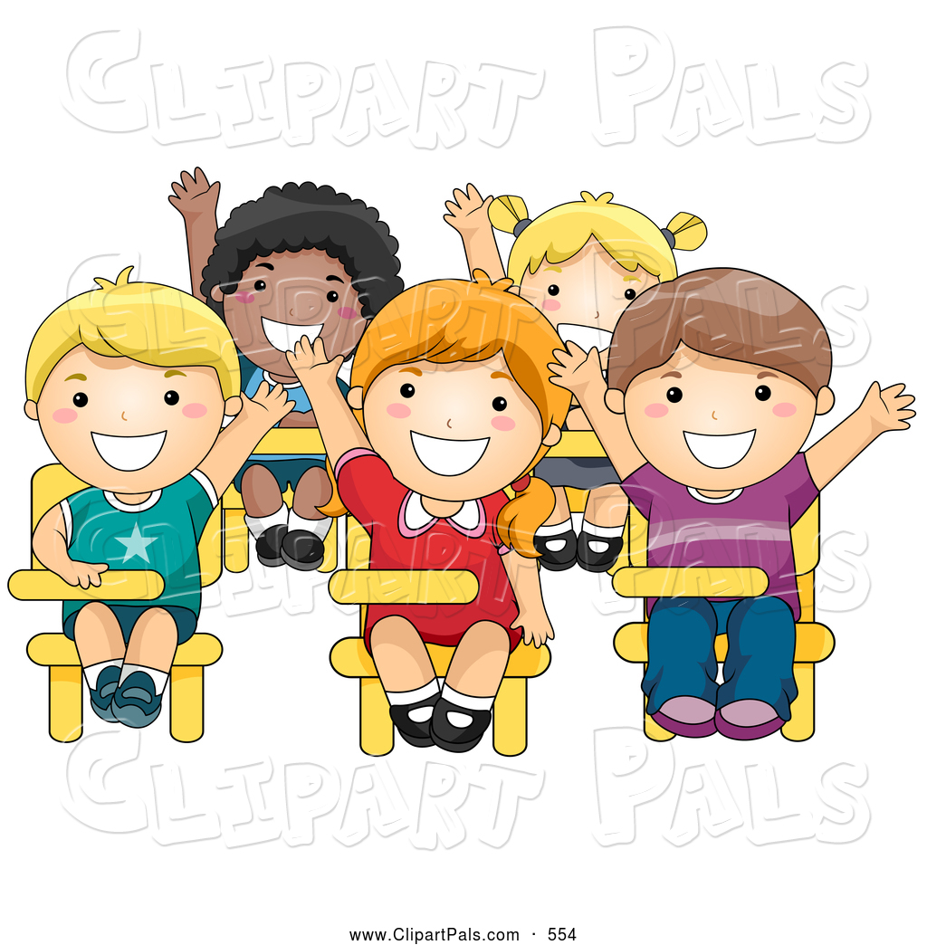 Pal Clipart Of A Group Of Five Diverse School Kids Raising Their Hands