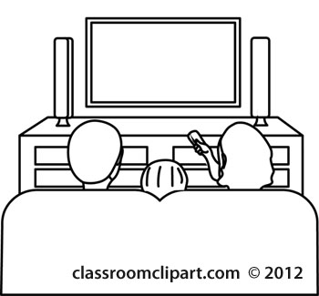 People   Family Watching Tv Outline   Classroom Clipart