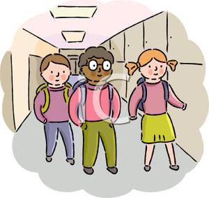 Students Walking In A School Hallway   Royalty Free Clipart Picture