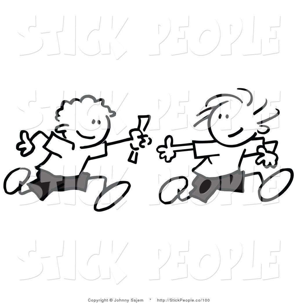 Vector Graphic Of Black And White Stick Figure Boys Running A Relay
