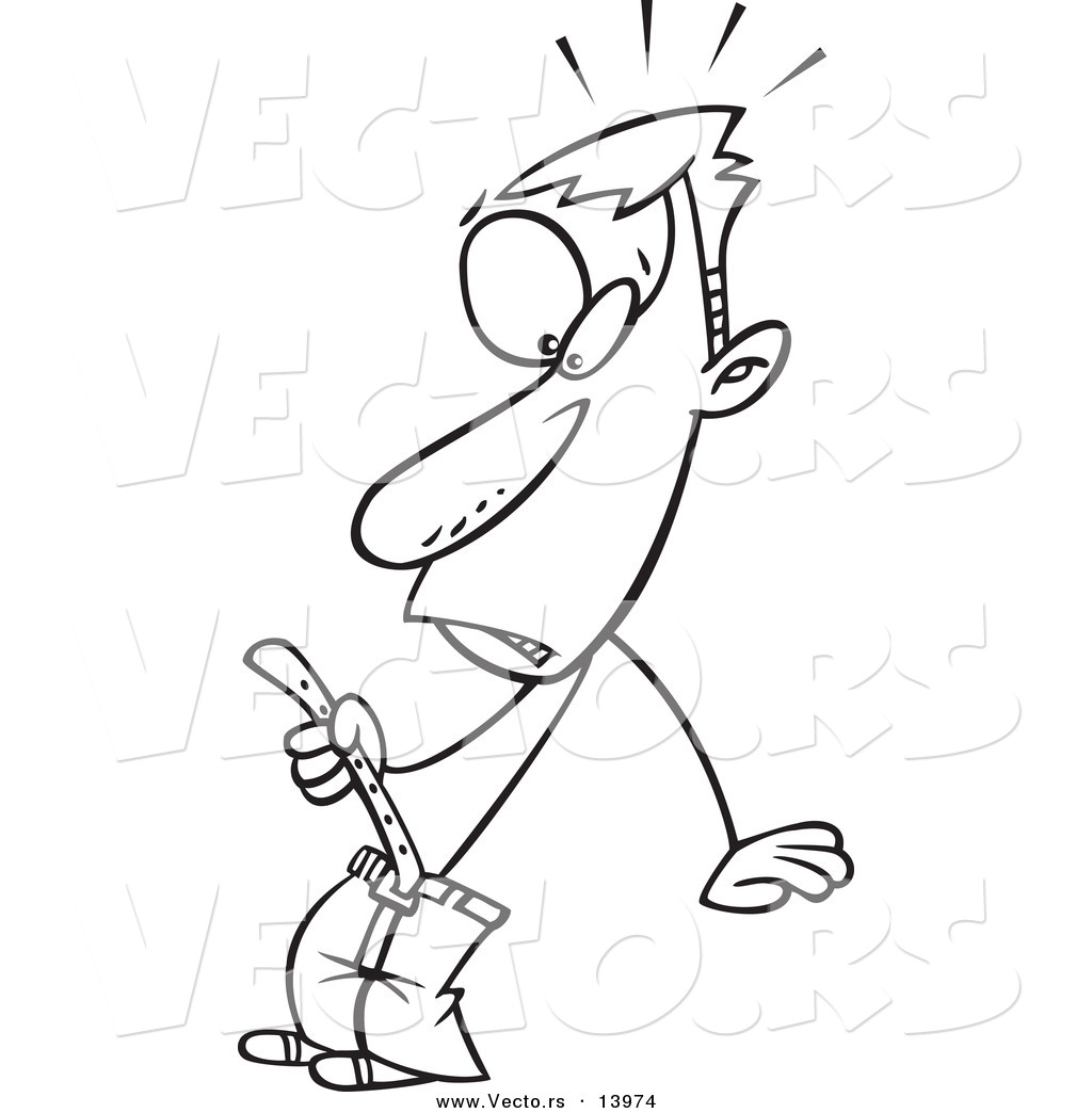 Vector Of A Cartoon Super Skinny Man Tightening A Belt Coloring Page