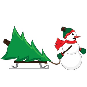 Christmas Clip Art Image   Snowman Carrying A Christmas Tree On A Sled    
