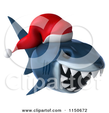 Clipart Of A 3d Christmas Shark Wearing A Santa Hat And Holding A Sign