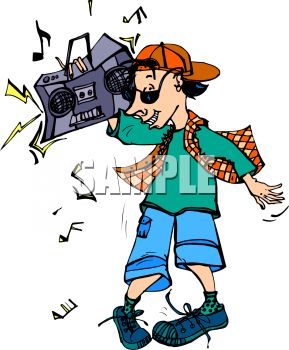 Hip Hop Kid With A Boombox On His Shoulder   Royalty Free Clip Art