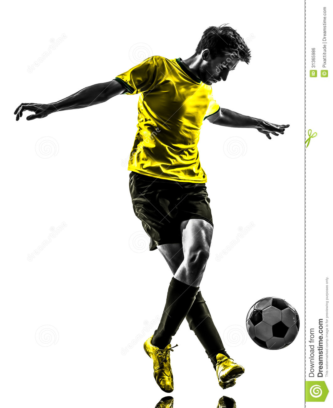 One Brazilian Soccer Football Player Young Man Dribbling In Silhouette