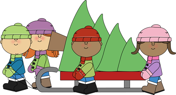 Pulling Christmas Tree On A Sled Clip Art   Kids Pulling Christmas    