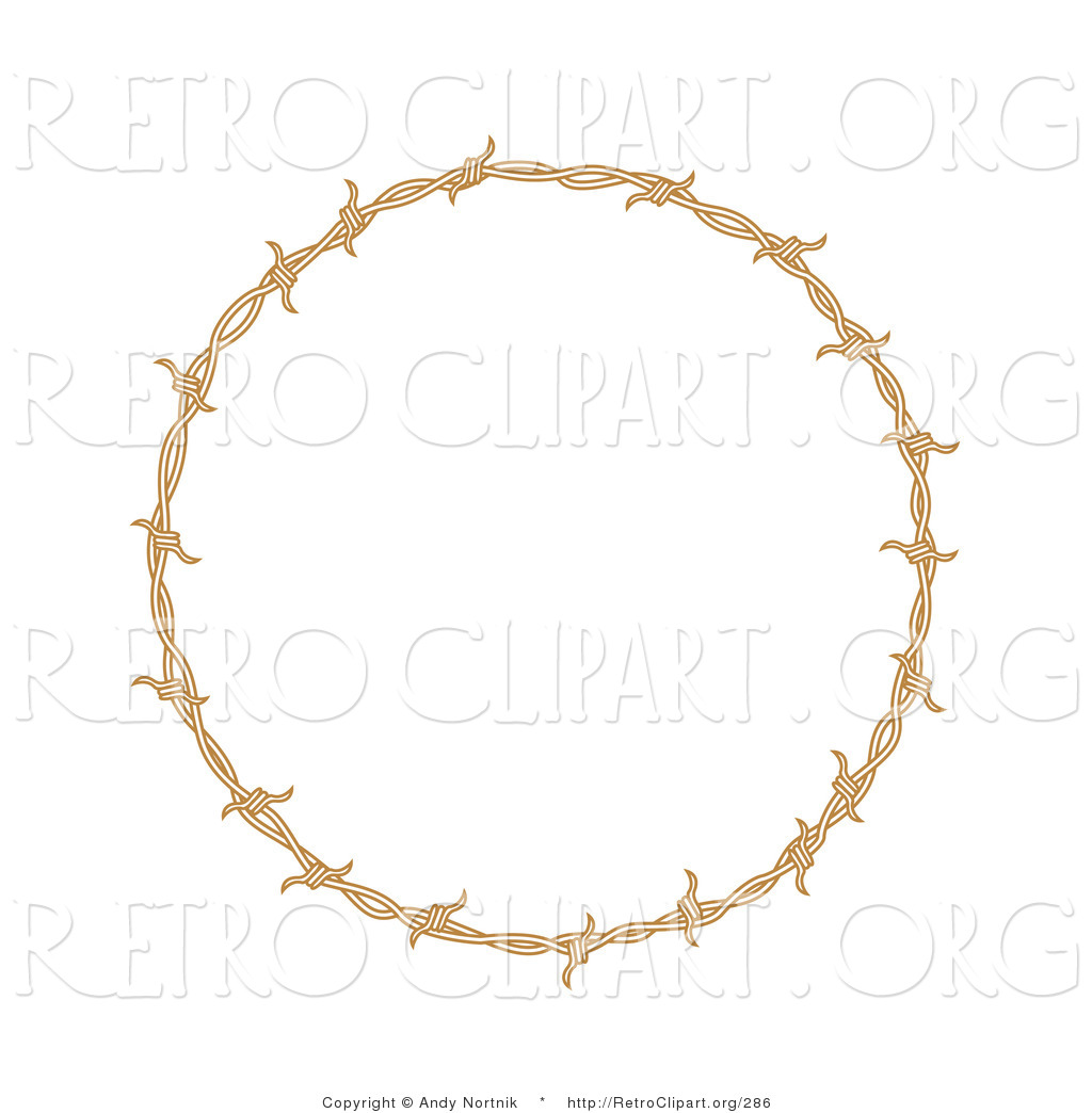 Retro Clipart Of A Circular Border Frame Of Barbed Wire Over A Solid