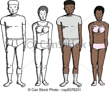 Vector Clip Art Of People In Underwear   Black Male And Female In    