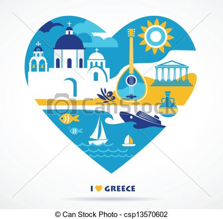 Vector Clipart Of Greece Love   Greece   Heart With Many Icons
