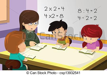 Vector   Teacher And Student In The Classroom   Stock Illustration