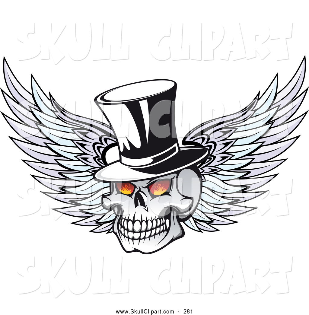 Winged Skull With Fiery Eyes And A Top Hat By Seamartini Graphics