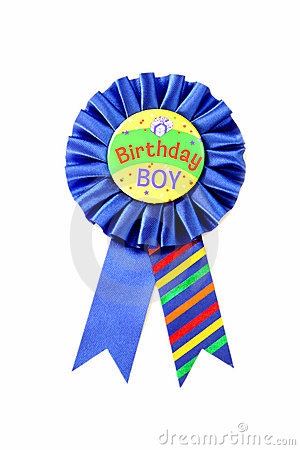 Blue Ribbon For The Birthday Boy Isolated On A White Background
