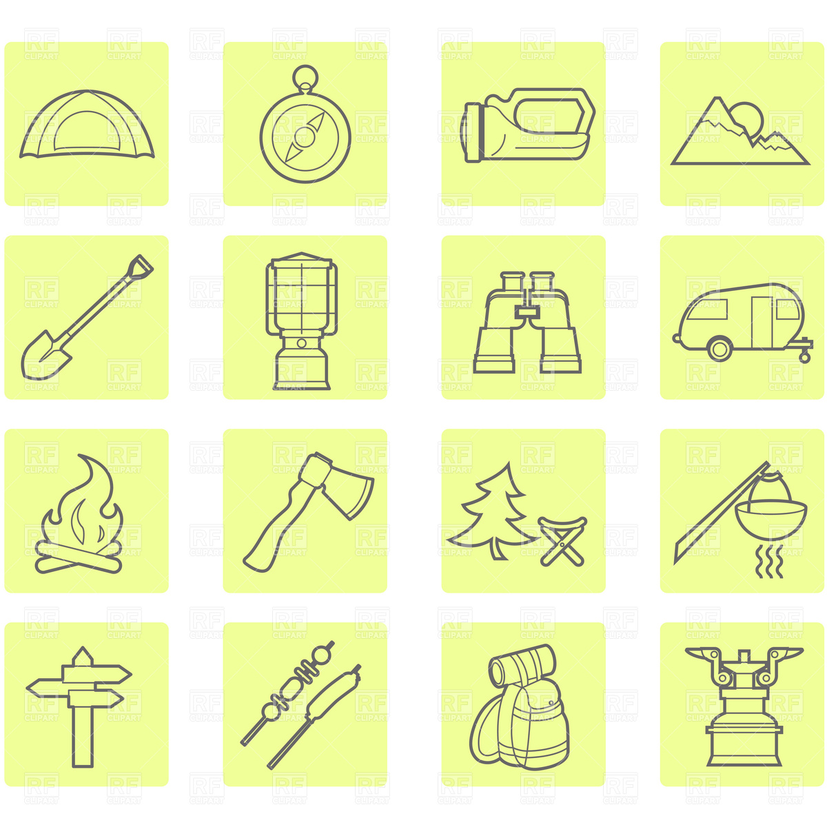 Camping Equipment And Outdoor Travel Icons Set 4717 Download Royalty    