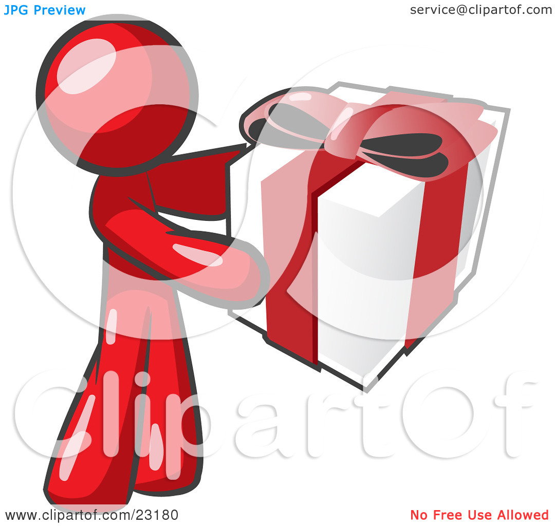 Clipart Illustration Of A Thoughtful Red Man Holding A Christmas