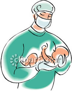 Clipart Image Of A Doctor In Scrubs Holding A Newborn Baby Royalty    