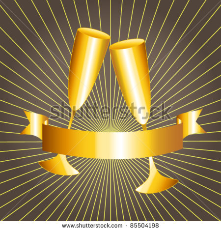 Eps 10  Golden Celebration  Gold Cups And Ribbon Banner With Sunburst