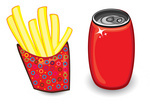 French Fries In A Multi Colored Striped Packaging Vector
