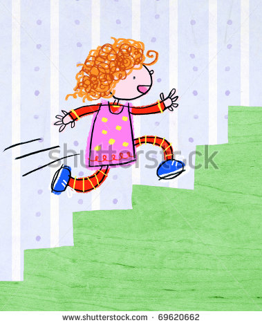 Girl Running Upstairs   Child Like Illustration   69620662