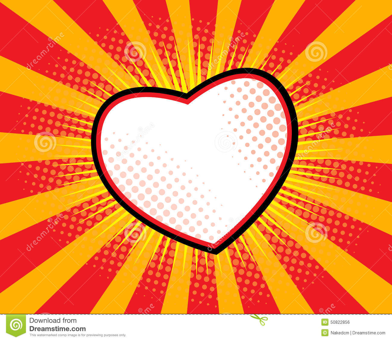 Heart Shape Comic Book Pop Art Sunburst Background Vector