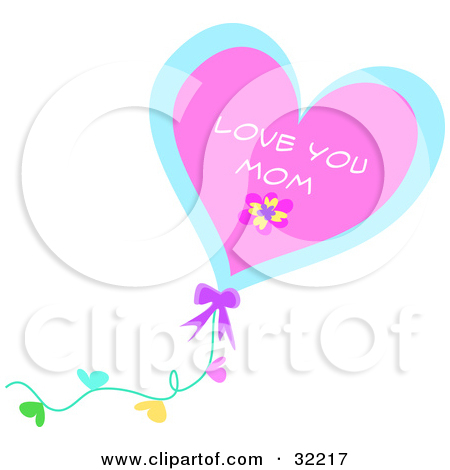     Heart Shaped Balloon With Hearts On The String And Love You Mom Text