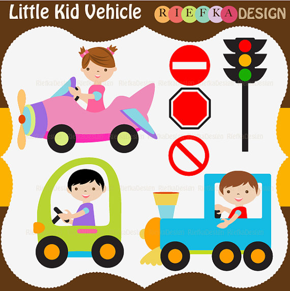 Little Kid Vehicle Digital Clipart Set   Personal And Commercial Use    