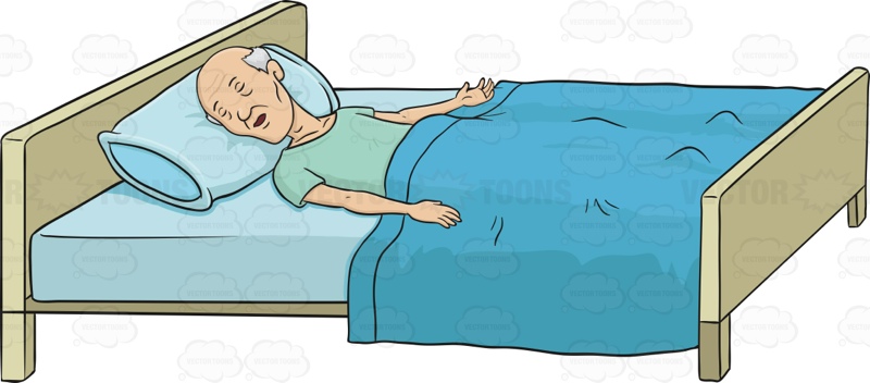 Old Man Lying In A Hospital Bed Sleeping   Vector Graphics