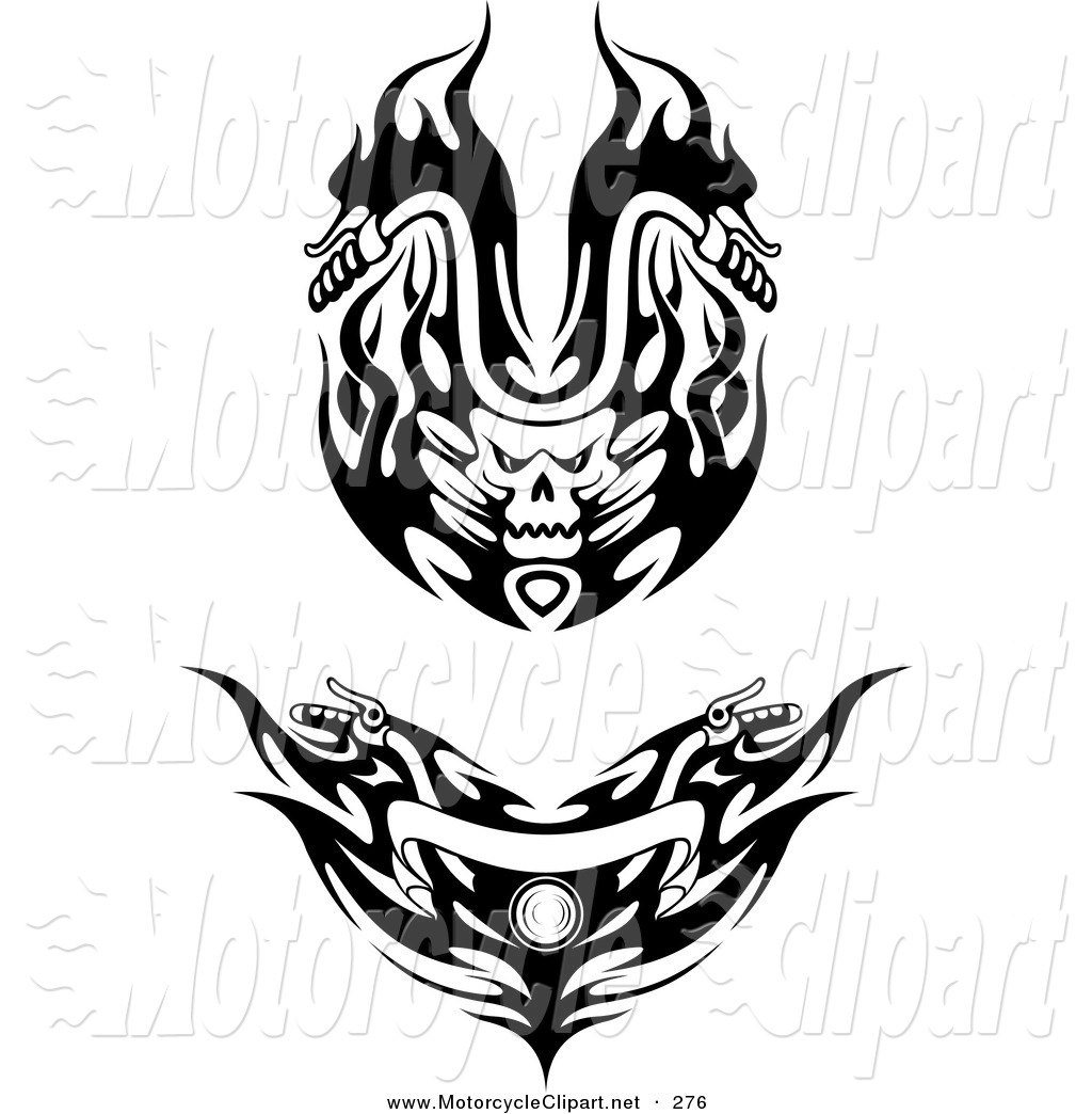 Photos   Clipart Black And White Red Tribal Flaming Skull Motorcycle