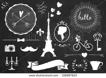 Retro Chalk Elements And Icons Set For Retro Design  Paris Style  With    