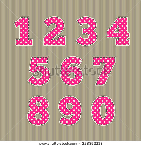 Set Of Numbers  Baby Design  Bright Pink Cream Colors  Polka Dot    