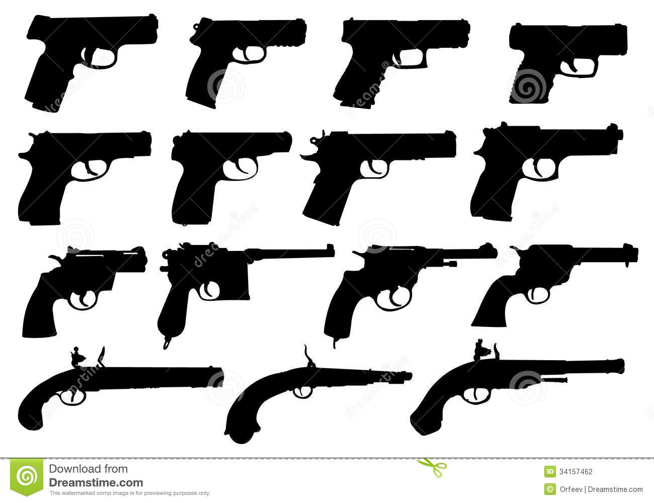 Set Of Pistols Silhouettes Stock Photography   Image  34157462