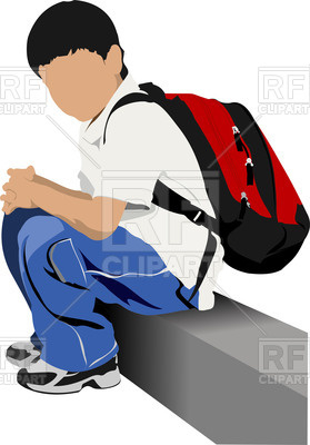 Silhouette Of Schoolboy Sitting On Curb 56158 Download Royalty Free