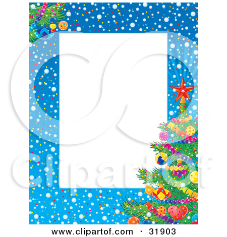 Snow Confetti And A Decorated Christmas Tree Around A White Text Box
